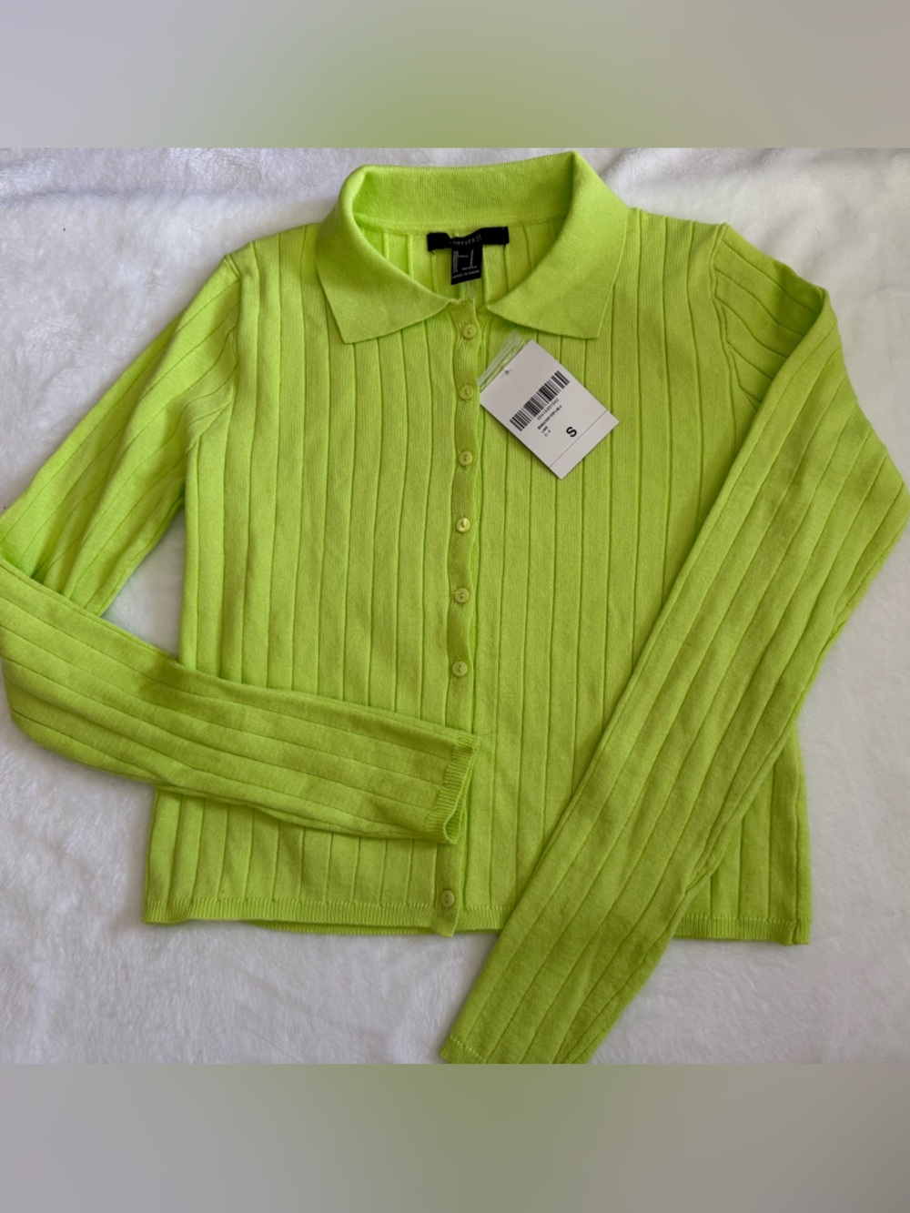 🛍️4/$25 NWT Forever 21 Neon Lime Ribbed Button-Up Polo Cardigan